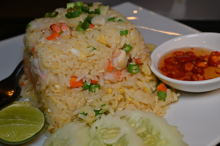 Cilantro-Lime Rice — steamed rice with fresh lime, plated
