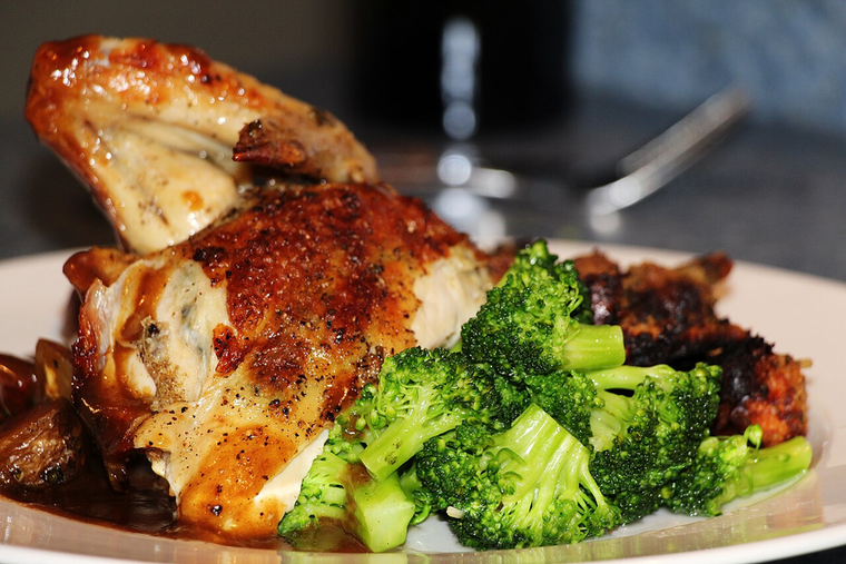 Herb Roasted Chicken — crisp-skinned roasted chicken with broccoli